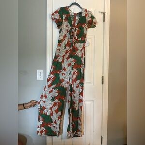 Women’s Green & Orange Tropical Print Jumpsuit